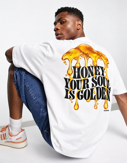 HONEY SOUL - WHITE UNISEX HIGH NECK T SHIRT