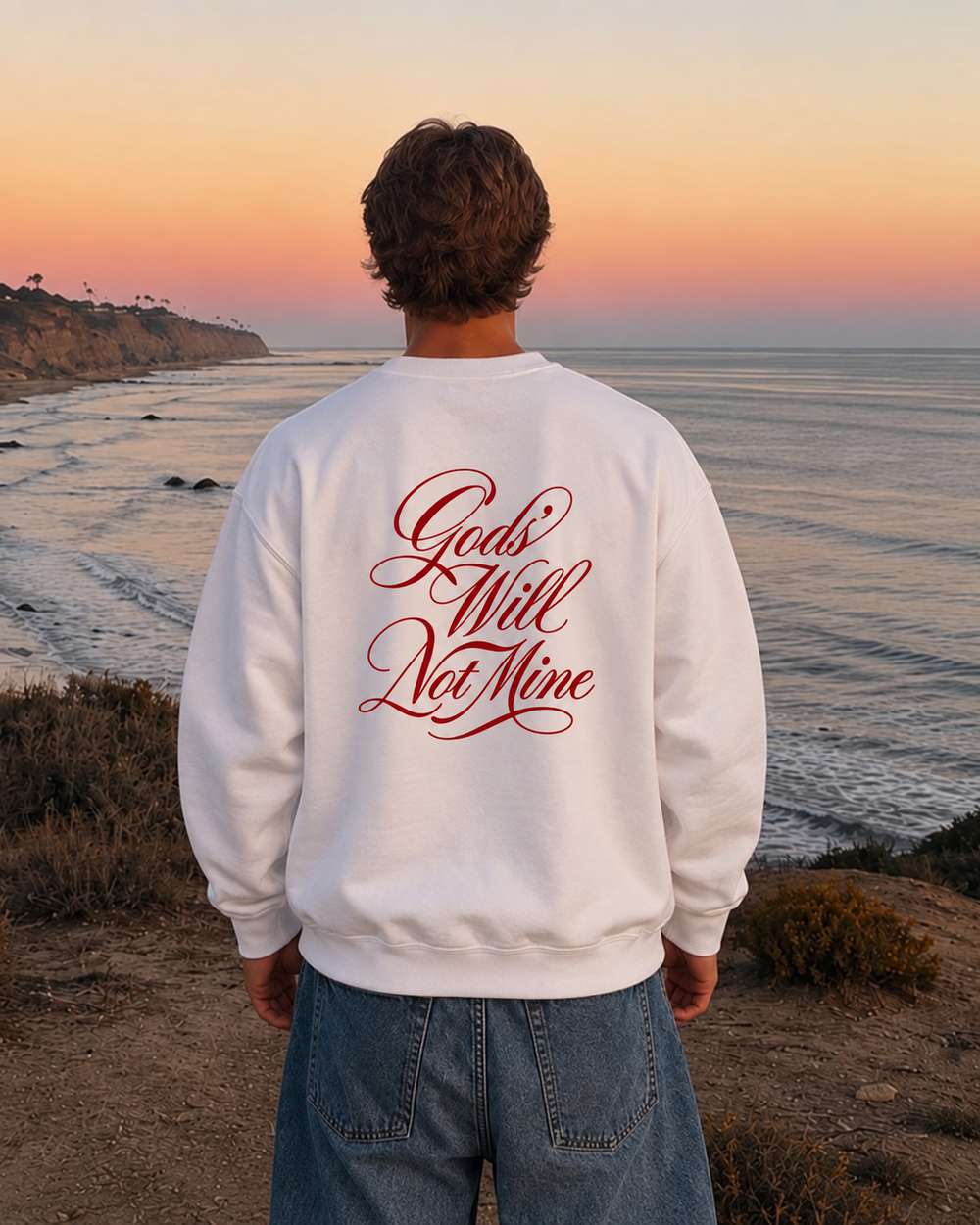 Statement sweatshirt worn at the coast